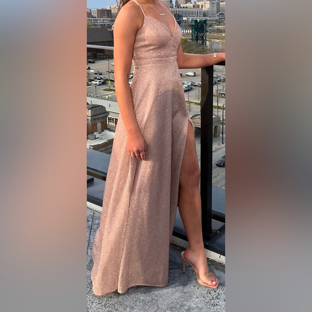 Lulu's Pink Slit Spaghetti Strap Prom
